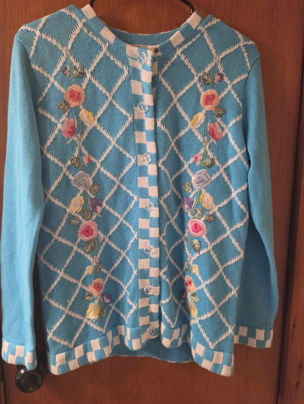 Storybook Knits Turquoise Floral Embroidered Cardigan